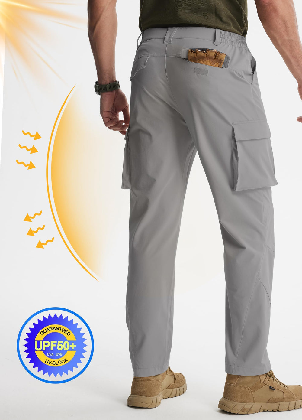 Libin men's hiking pants knee mobility shown with 3D tailoring