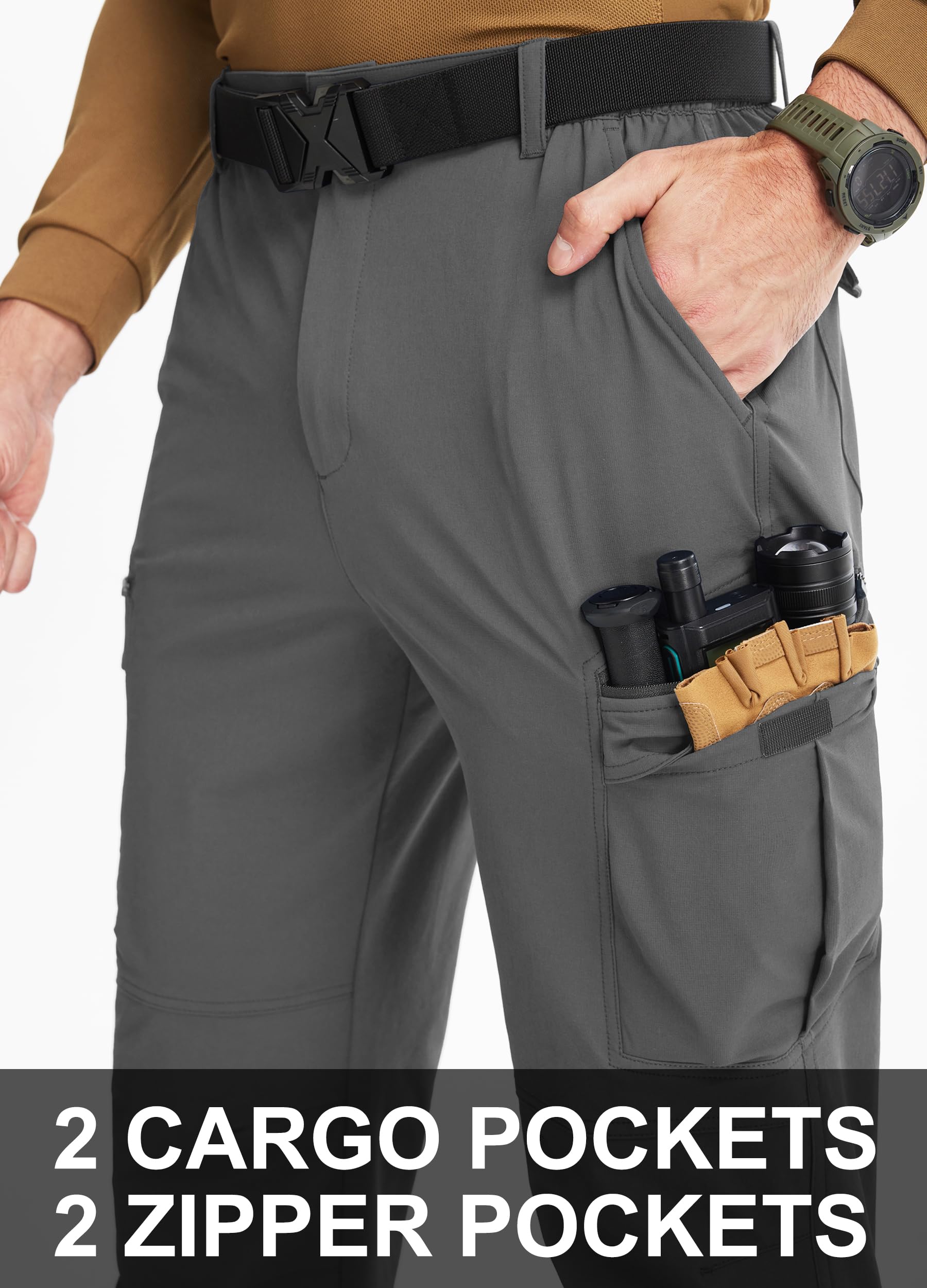 Libin pants surface shows water resistance for light moisture on trails.