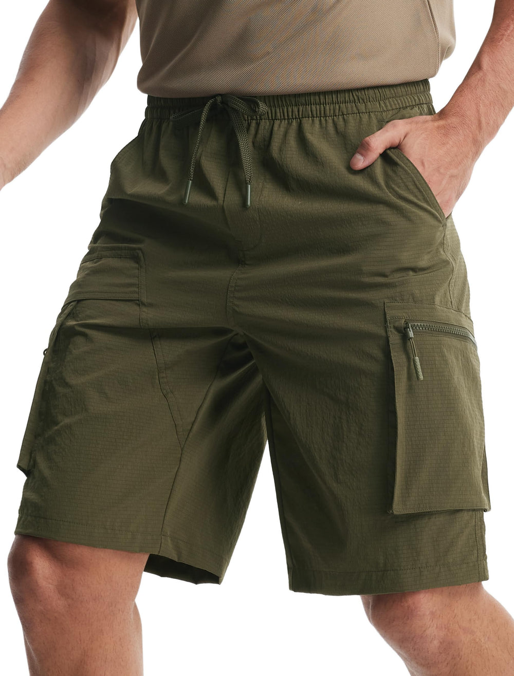 Libin men's quick dry shorts army green front view for all-day comfort on hikes.