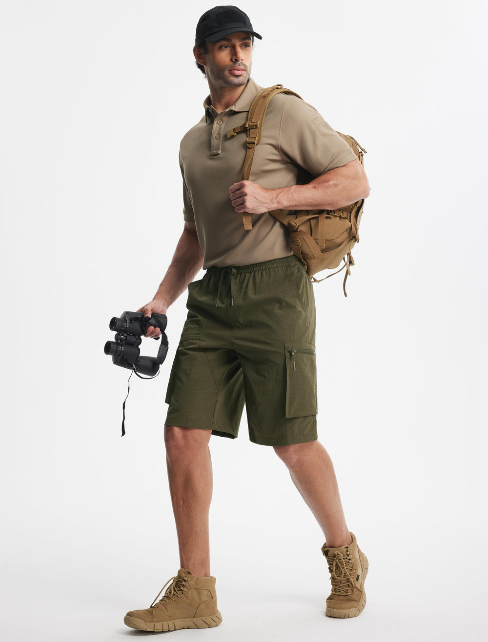 Libin men's quick dry shorts army green 11-inch inseam supports unrestricted movement on trails.