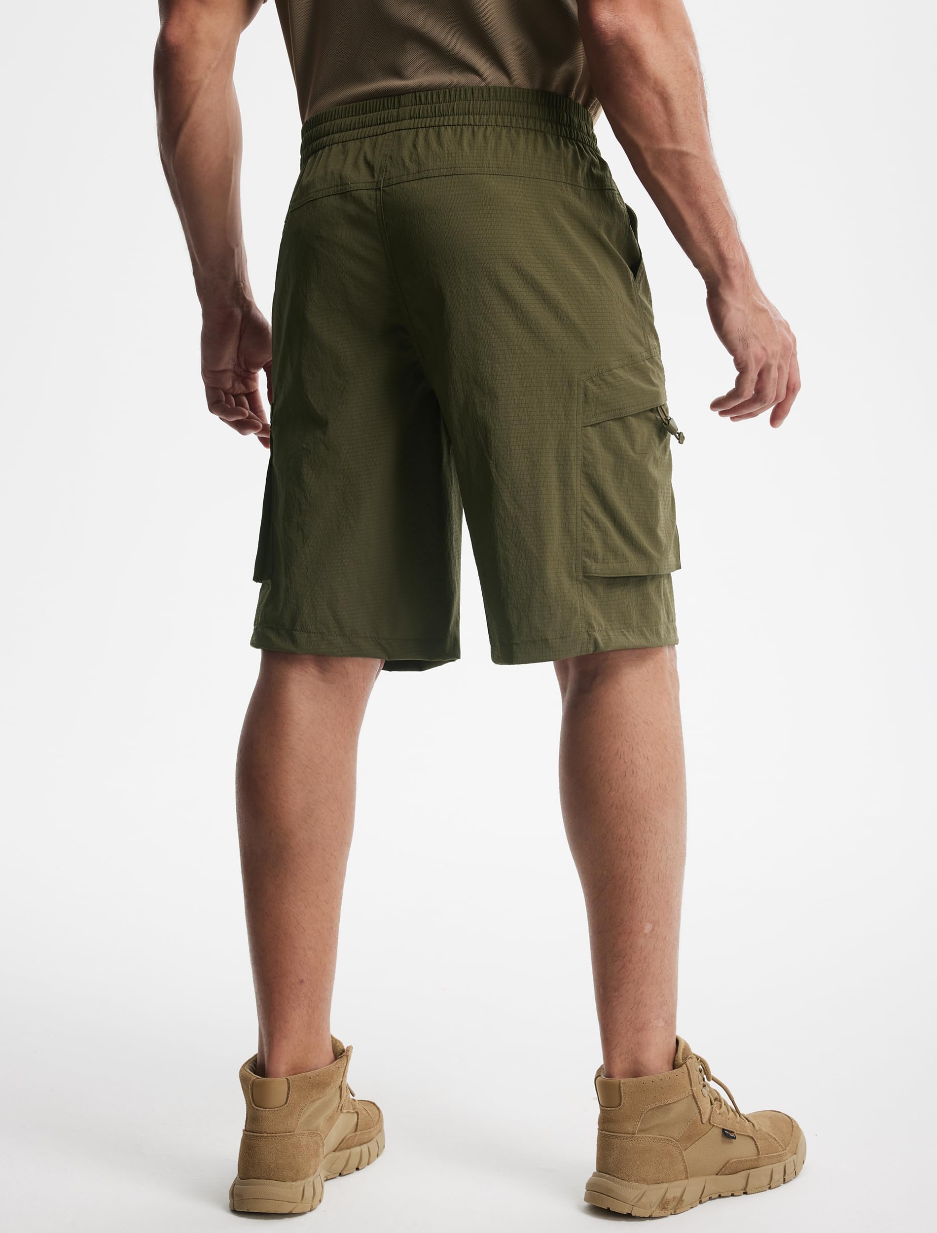 Libin men's quick dry shorts army green side pocket highlights secure storage during travel.