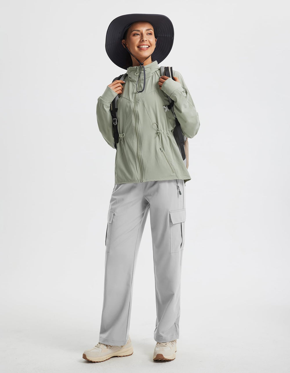 Libin Women's Cargo Hiking Pants 29 elastic waistband with drawstring for customizable fit.