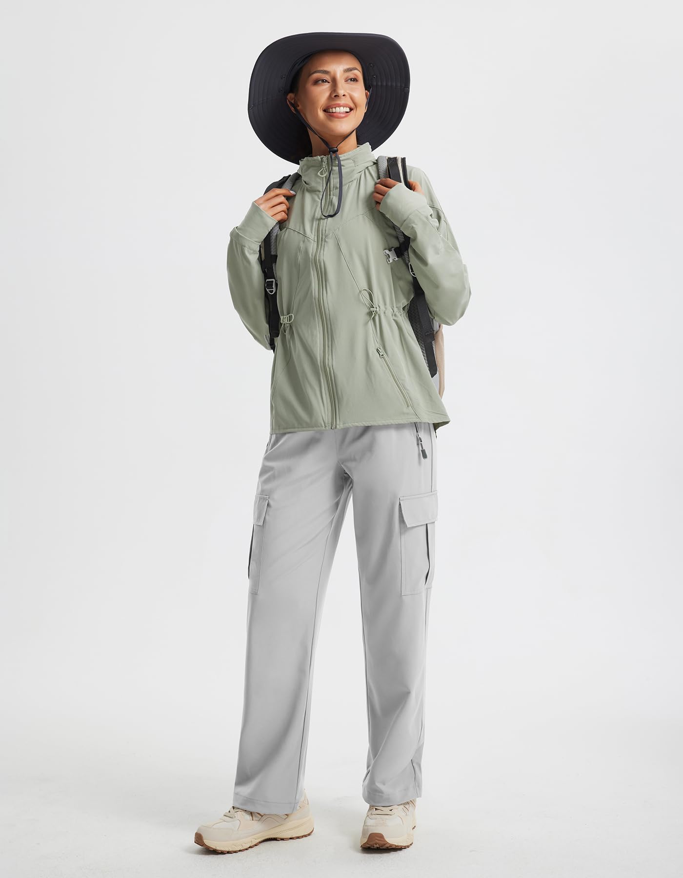 Libin lightweight hiking pants in light gray ready for workouts and travel.