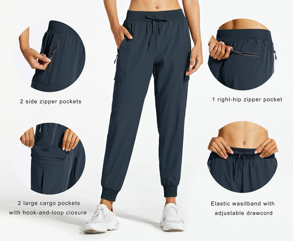 Libin women's cargo joggers navy back view emphasizes sleek silhouette and practical pockets for travel