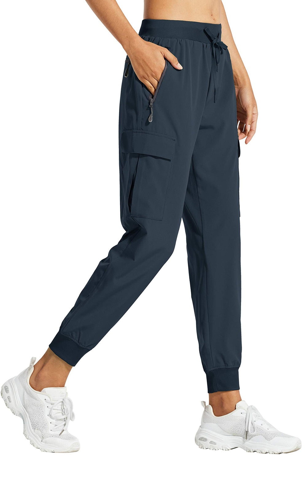 Libin women's cargo joggers navy front view highlight lightweight quick-dry comfort for travel days