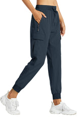 Libin women's cargo joggers navy front view highlight lightweight quick-dry comfort for travel days