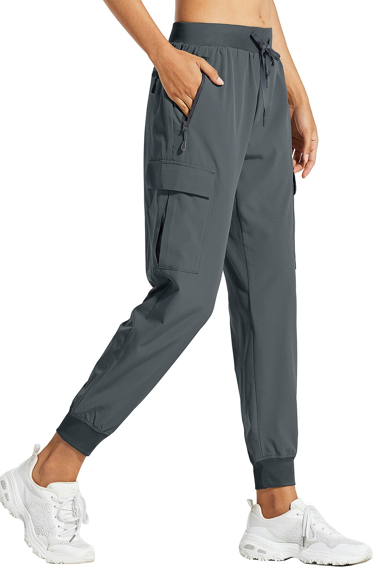 Libin women's cargo joggers steel gray front view for travel comfort
