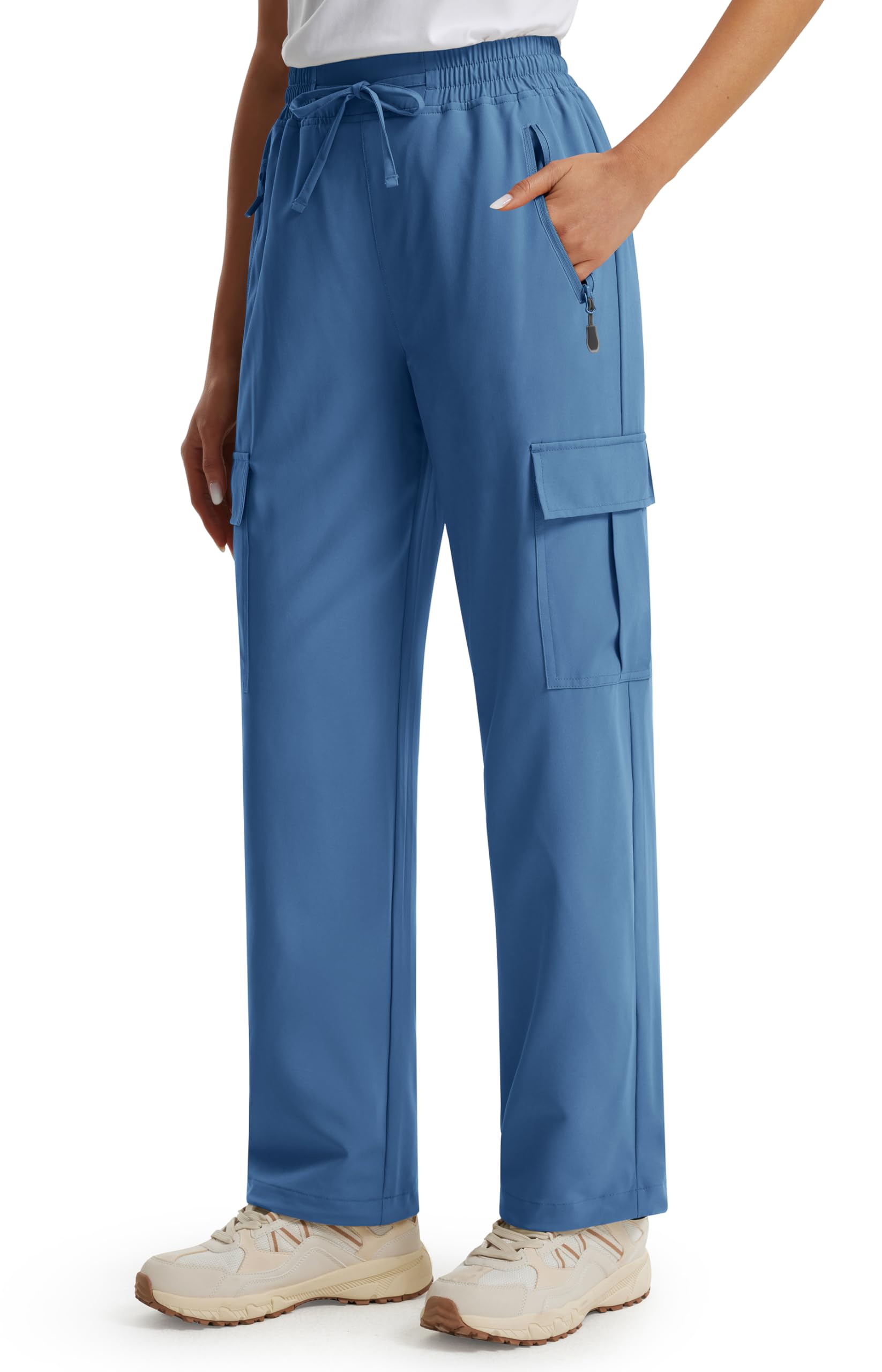 Libin women's hiking cargo pants blue close-up showing lightweight breathable fabric