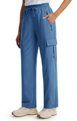 Libin women's hiking cargo pants blue close-up showing lightweight breathable fabric