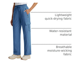 Libin women's hiking cargo pants elastic waistband with adjustable drawstring for fit