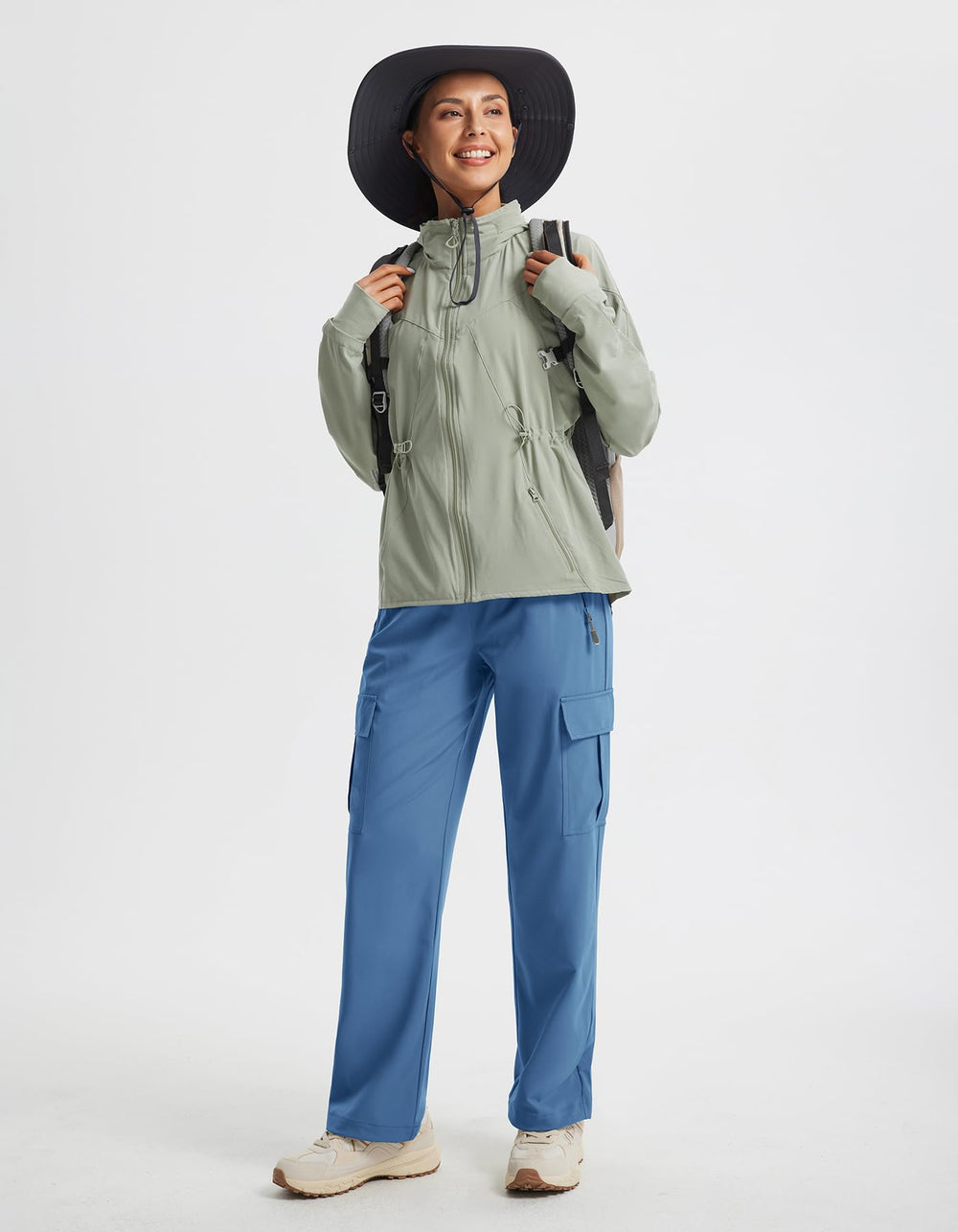 Libin women's hiking cargo pants travel and camping scene showing versatility