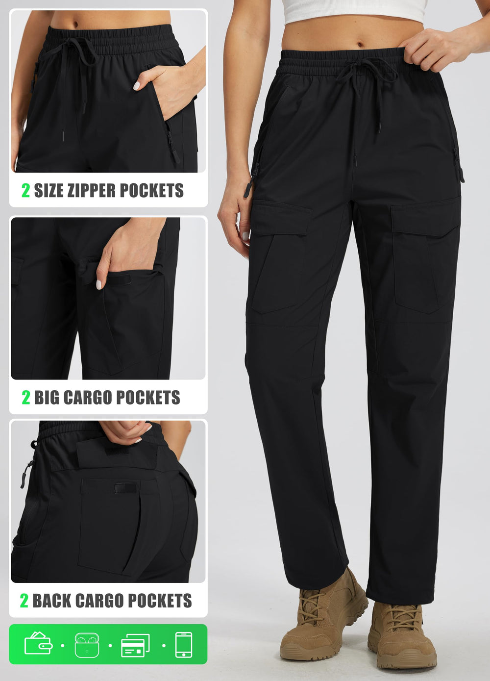 Libin women's hiking pants cargo pockets with secure hook-and-loop closures