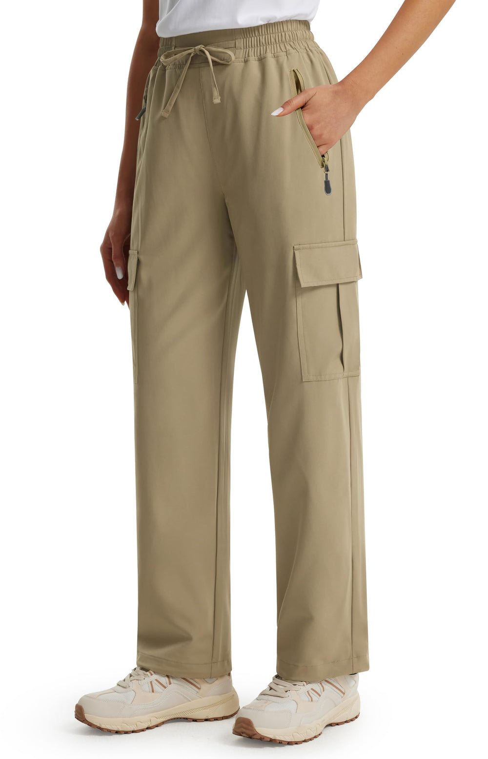 Libin women's hiking pants front view in dark khaki for outdoor comfort