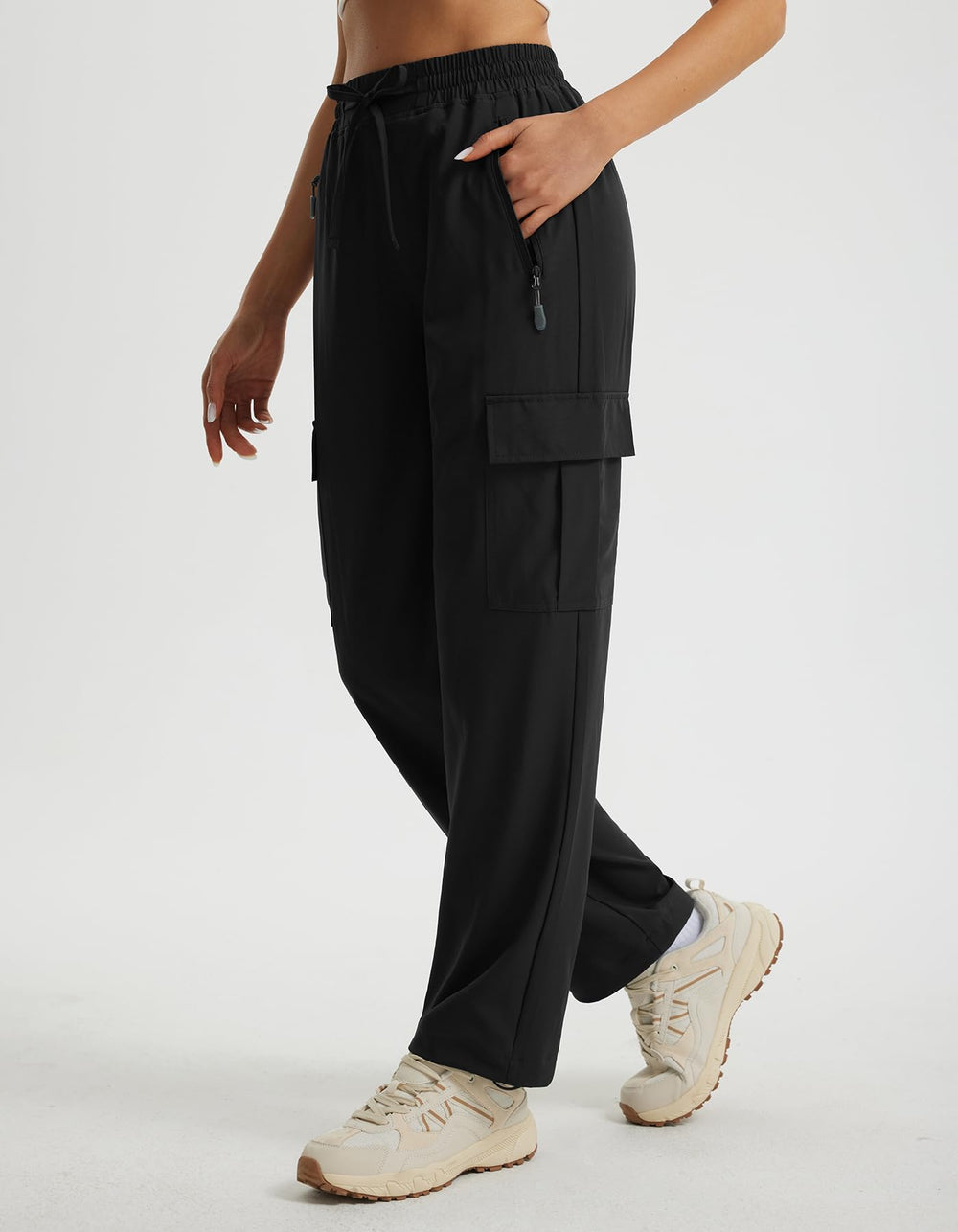 Libin Women's Hiking Pants hem-adjustable-cord enables length versatility.