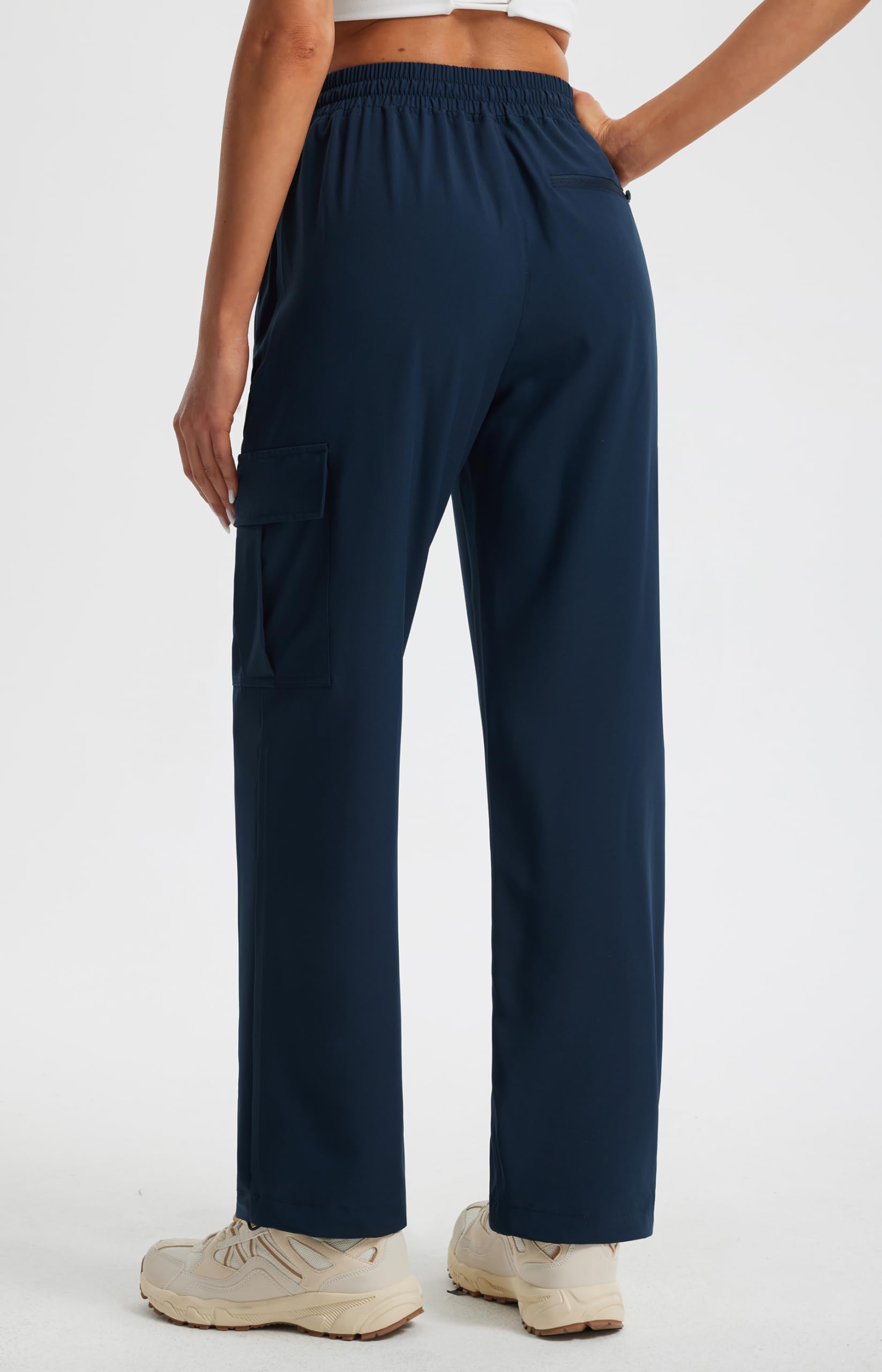 Libin women's hiking pants navy back pocket storage on the trail.