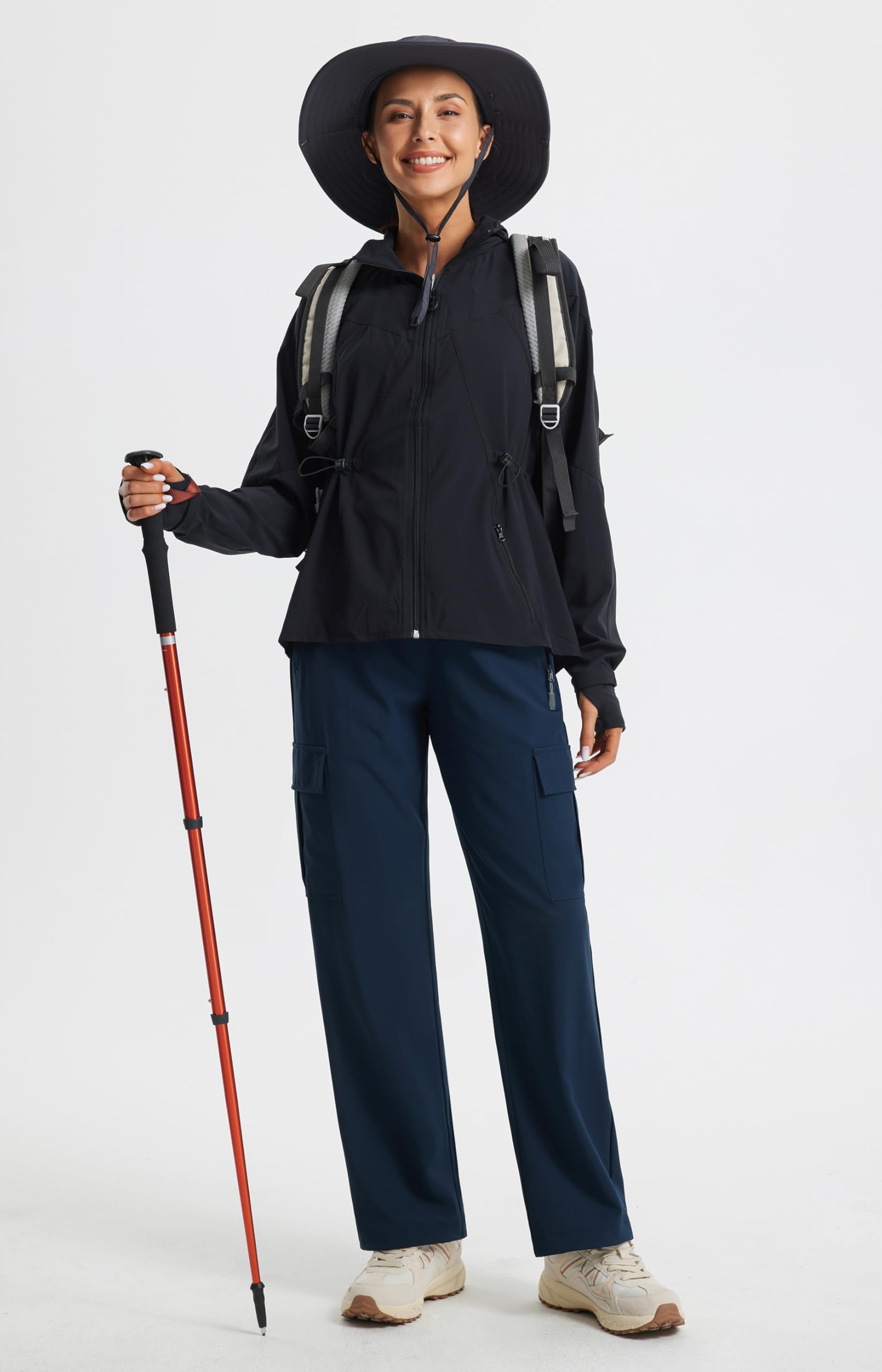 Libin women's hiking pants navy elastic waistband with drawstring for comfort.