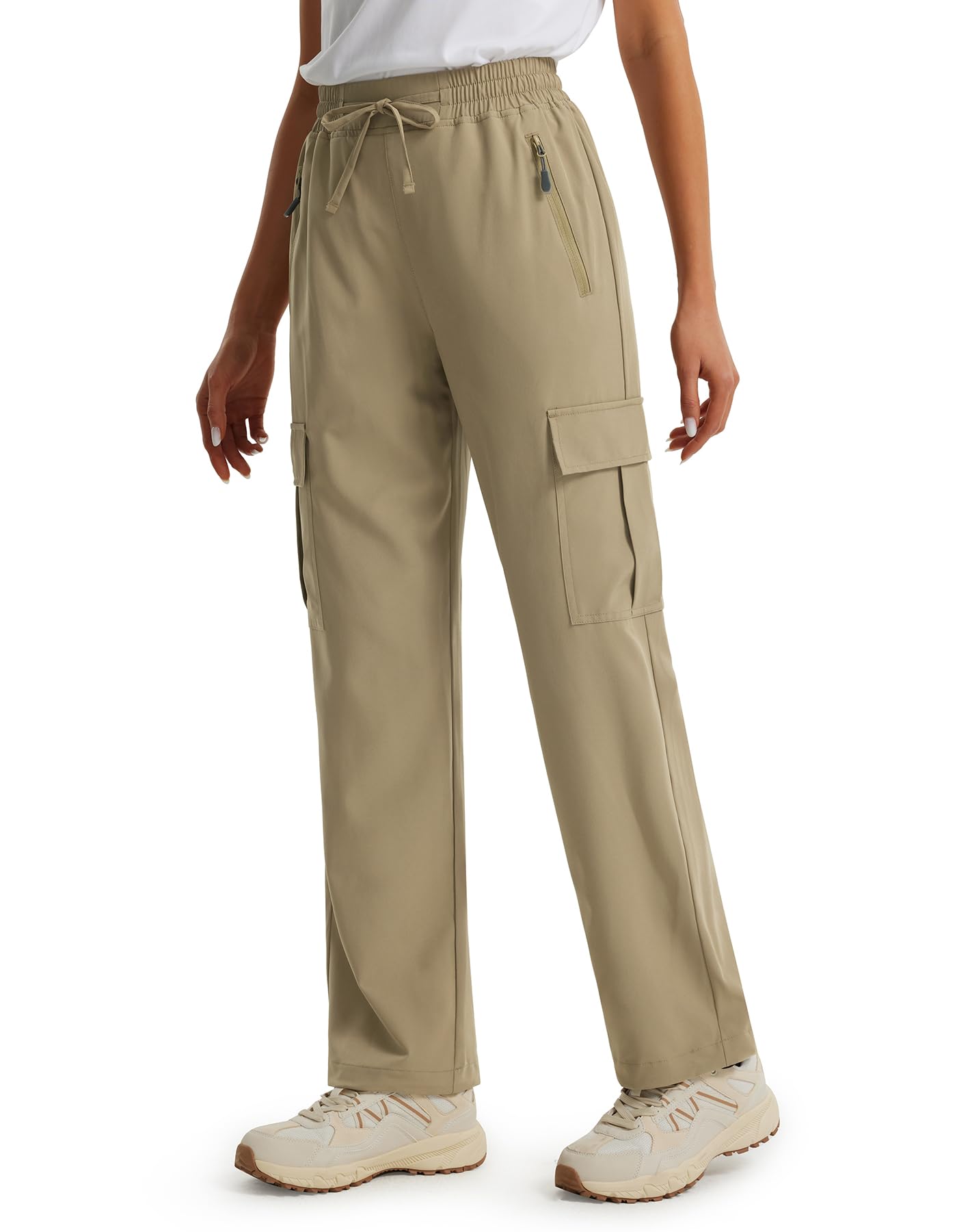 Libin women's hiking pants waist area close-up with elastic and drawcord