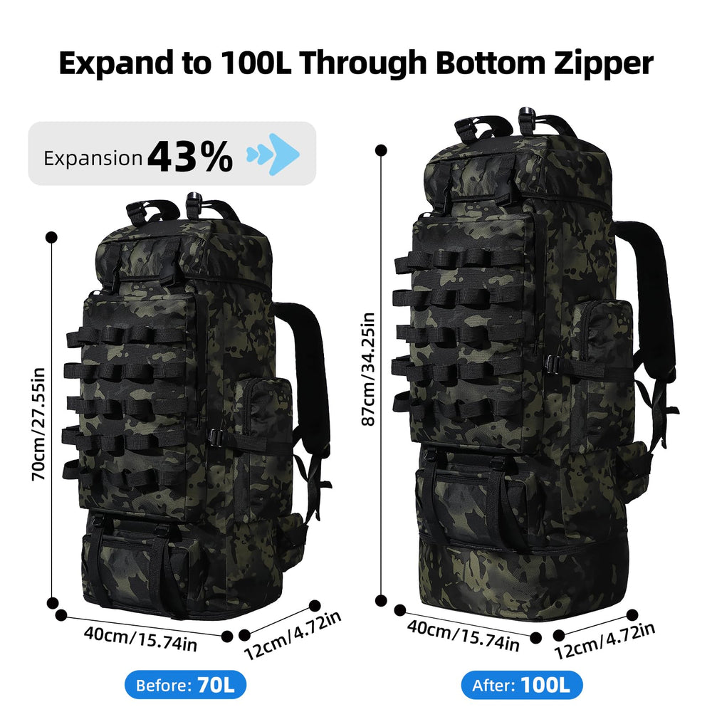 LibSkyln backpack MOLLE system front for attaching tools or gear.