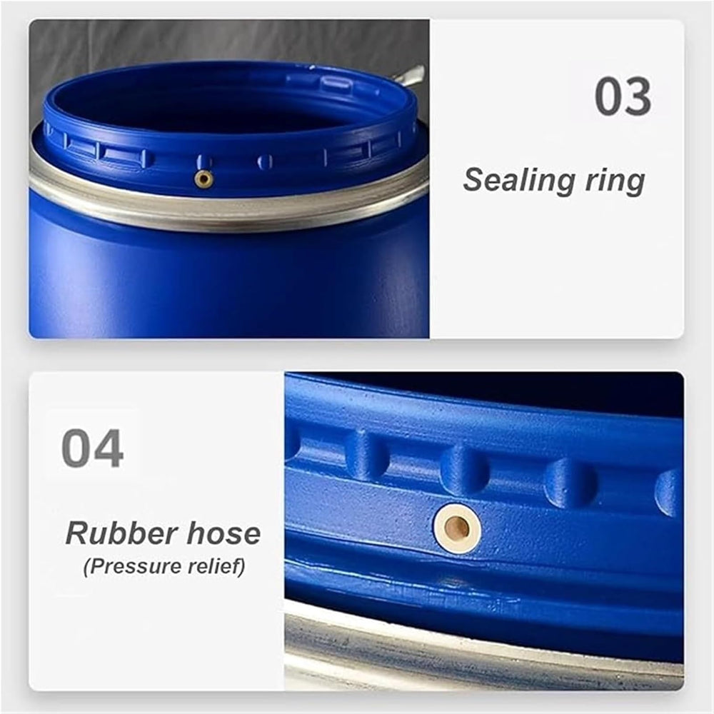 LICOME durable blue barrel with handles for easy carrying and transport.