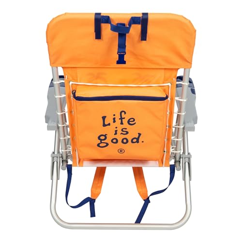 Life is Good beach chair insulated cooler pocket for cold drinks