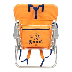 Life is Good beach chair insulated cooler pocket for cold drinks