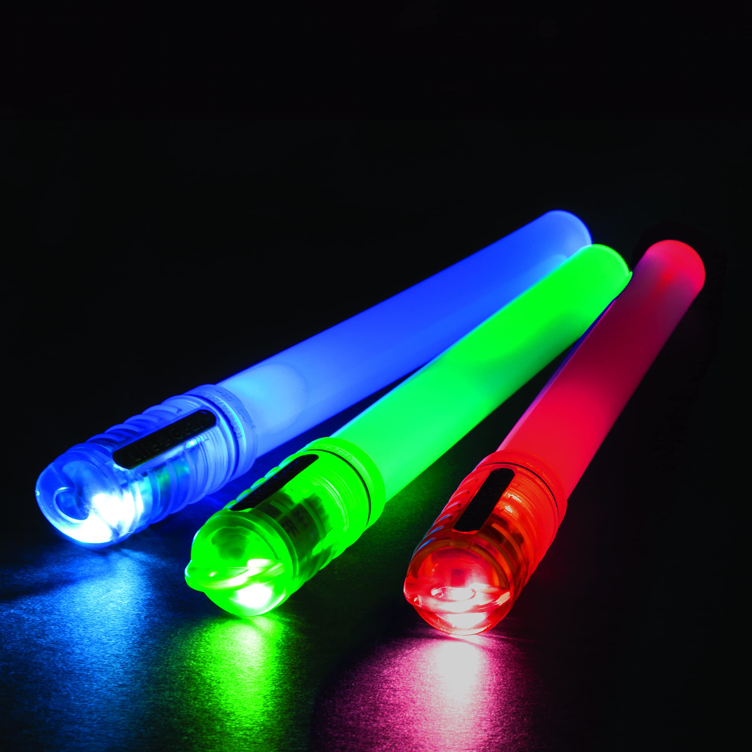 Life+Gear glow stick with snap carabiner for easy attachment to gear.