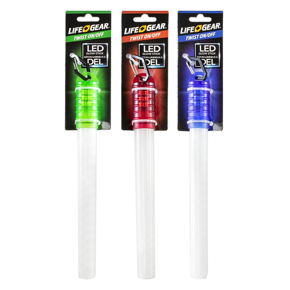 Life+Gear red reusable glow stick for events and emergency lighting.