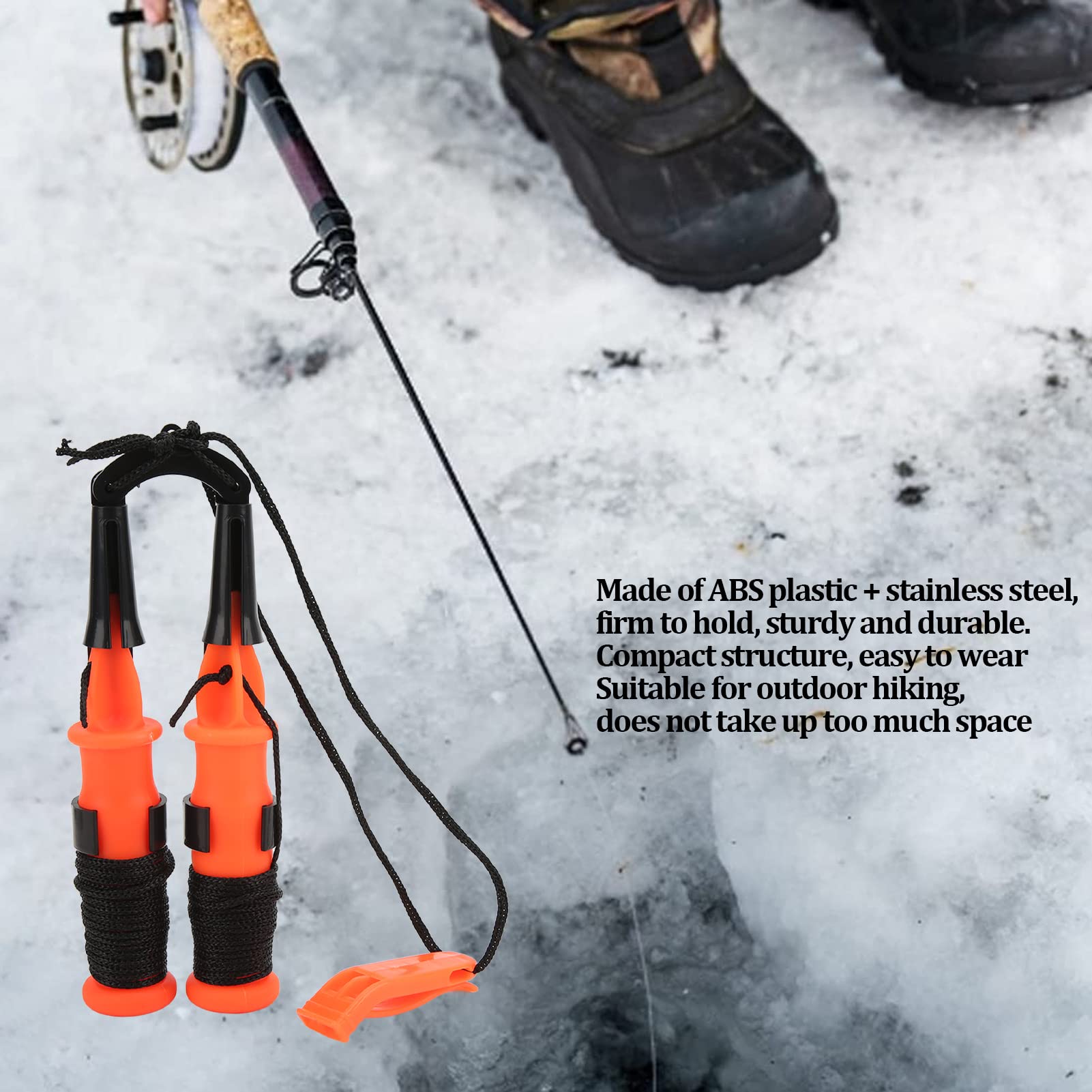 Two life saving ice picks with orange handles (angled view)