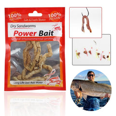 Lifelike Dry Sandworm Lure soft-texture image demonstrates pliable bait when soaked.