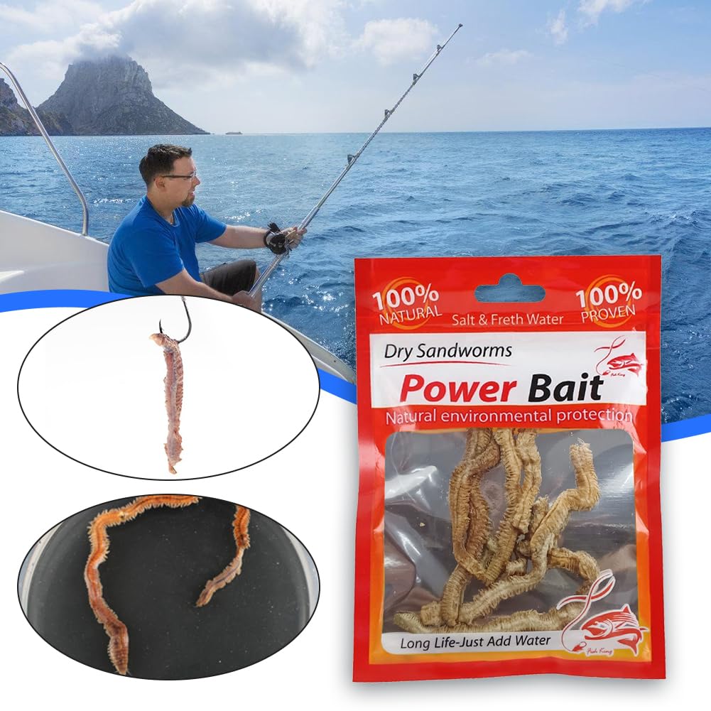 Lifelike Dry Sandworm Lure water-activated shot emphasizes scent release.
