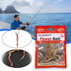 Lifelike Dry Sandworm Lure water-activated shot emphasizes scent release.