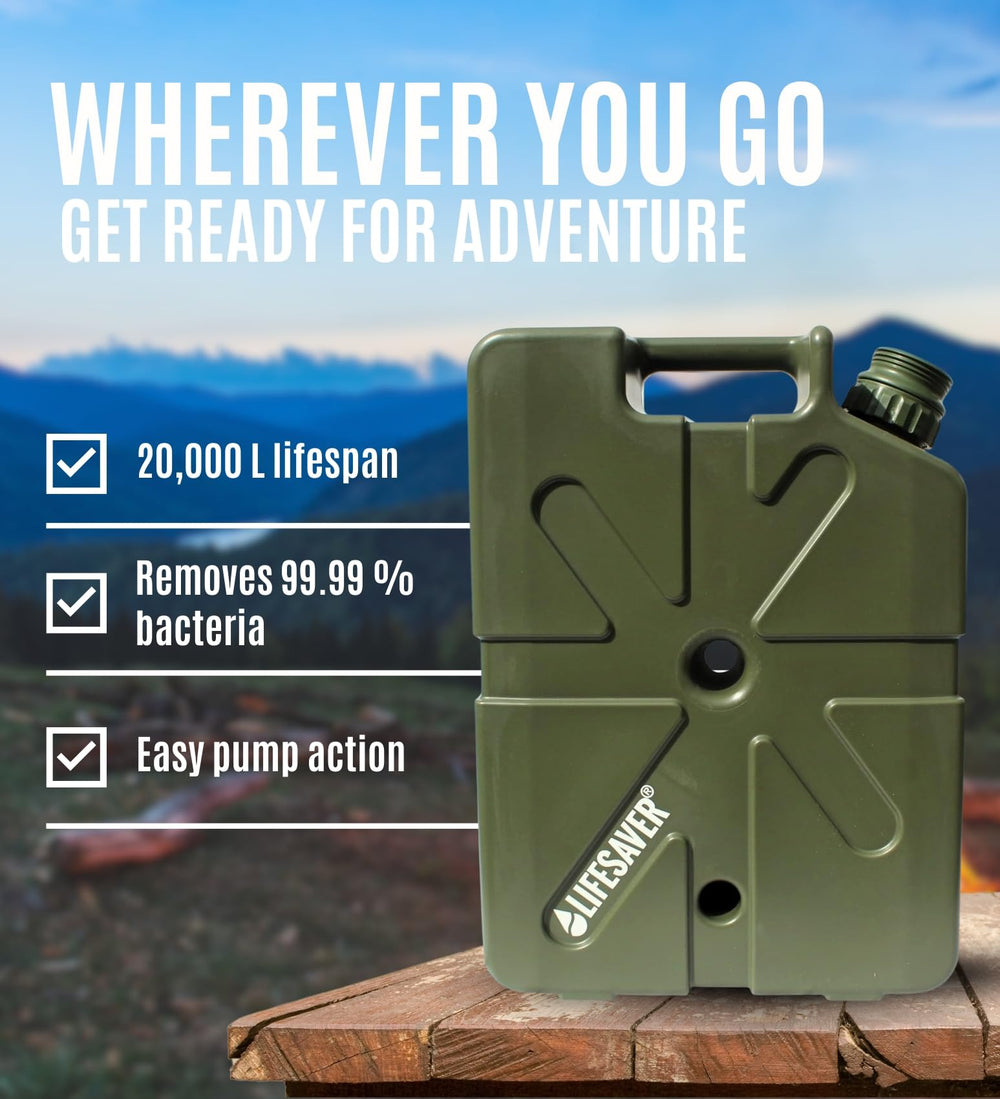 Lifesaver Jerrycan emergency preparedness kit essential for off-grid hydration.