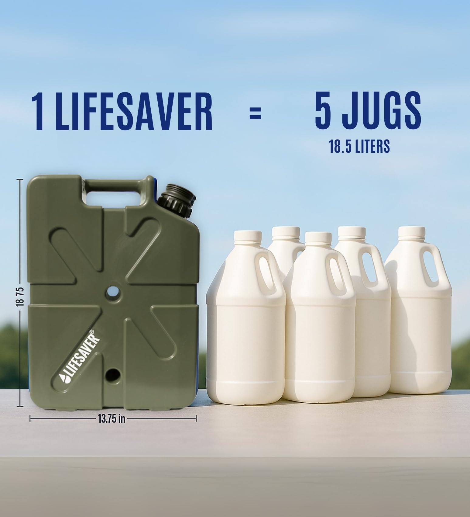 Lifesaver Jerrycan filter spout in use delivering safe-tasting water.