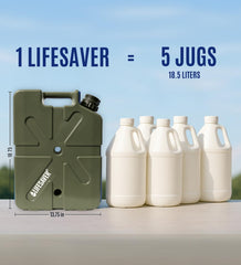 Lifesaver Jerrycan filter spout in use delivering safe-tasting water.