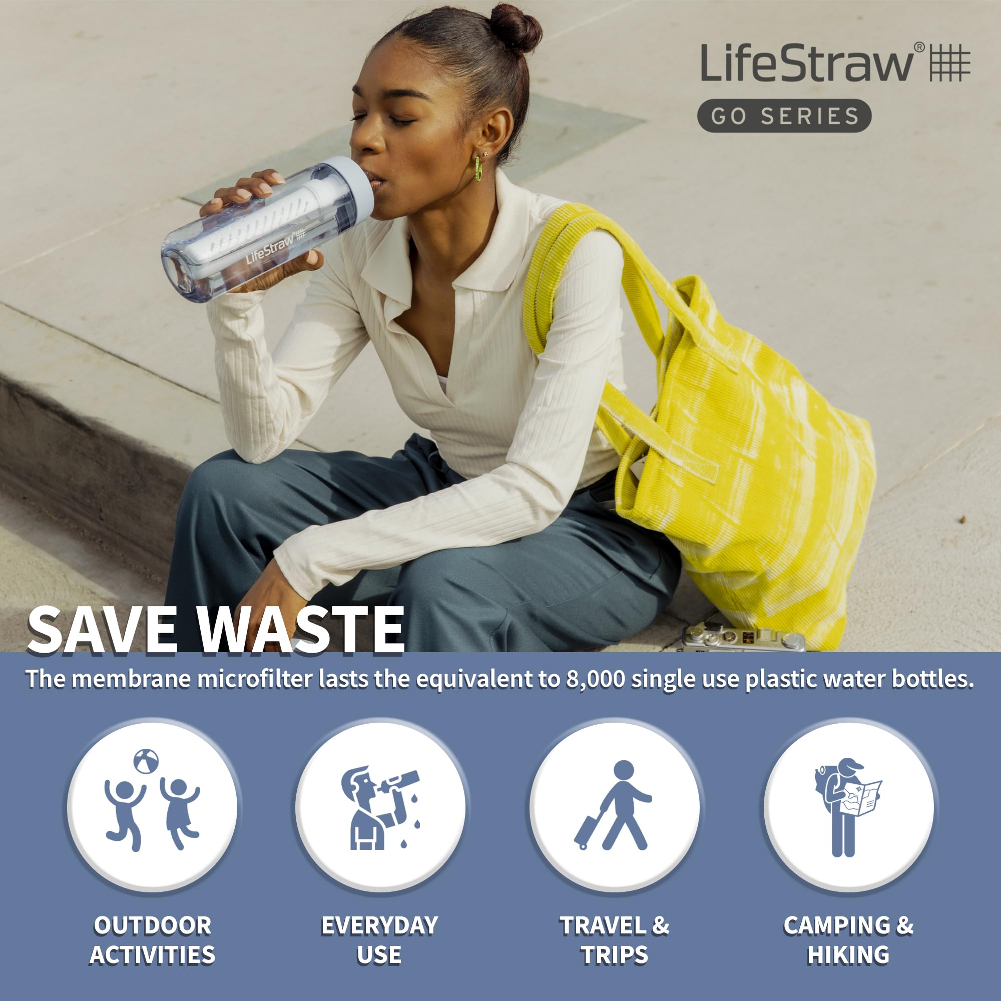 LifeStraw Go pour action emphasizes smooth flow and clean sip