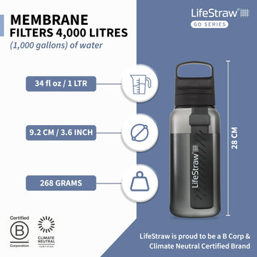 LifeStraw Go carbon filter improves taste by reducing chlorine and odors.