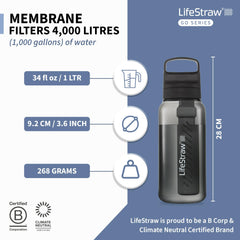 LifeStraw Go carbon filter improves taste by reducing chlorine and odors.