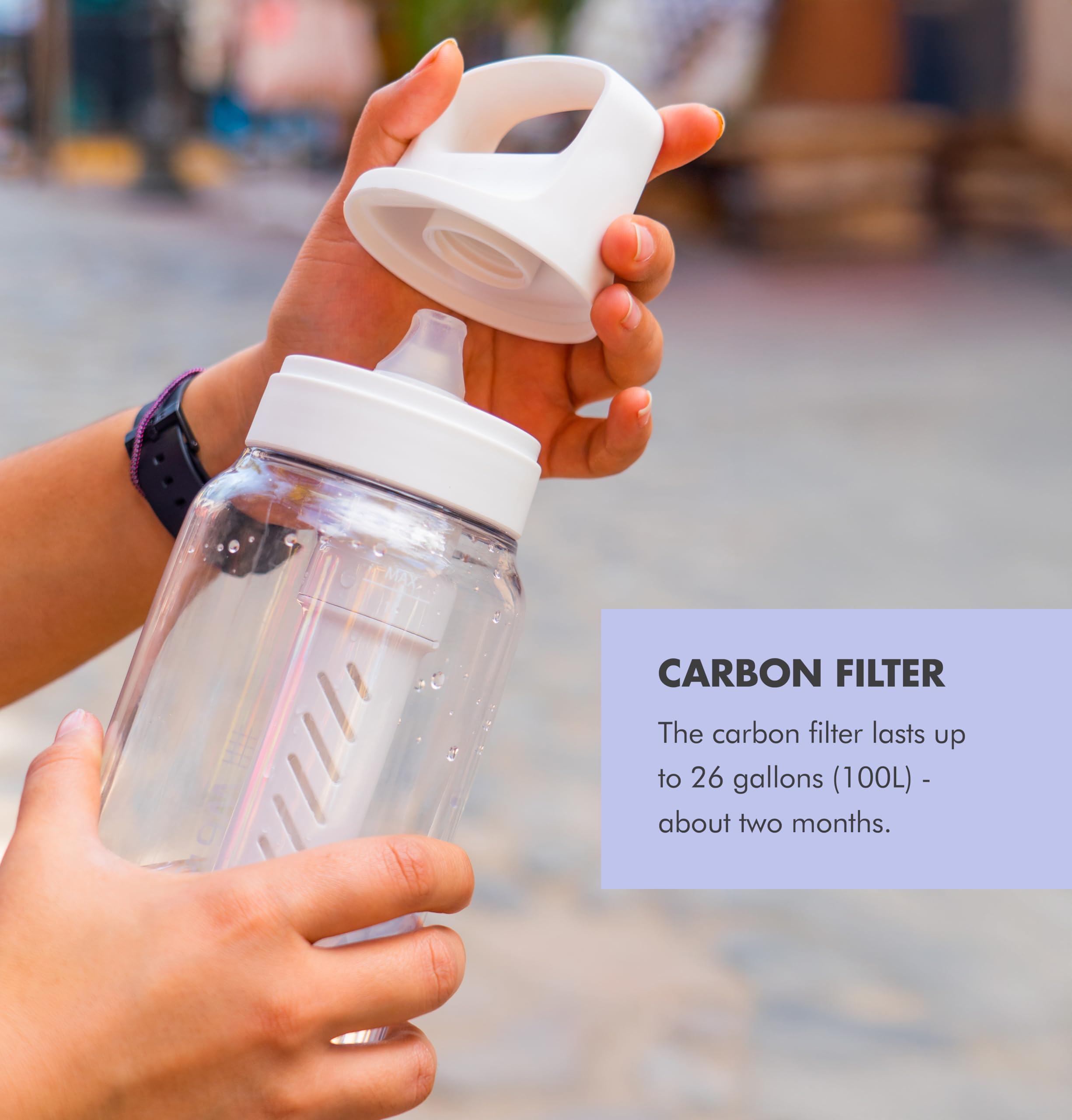 LifeStraw Go Series 1L BPA-free bottle label emphasizing safe, reusable hydration.