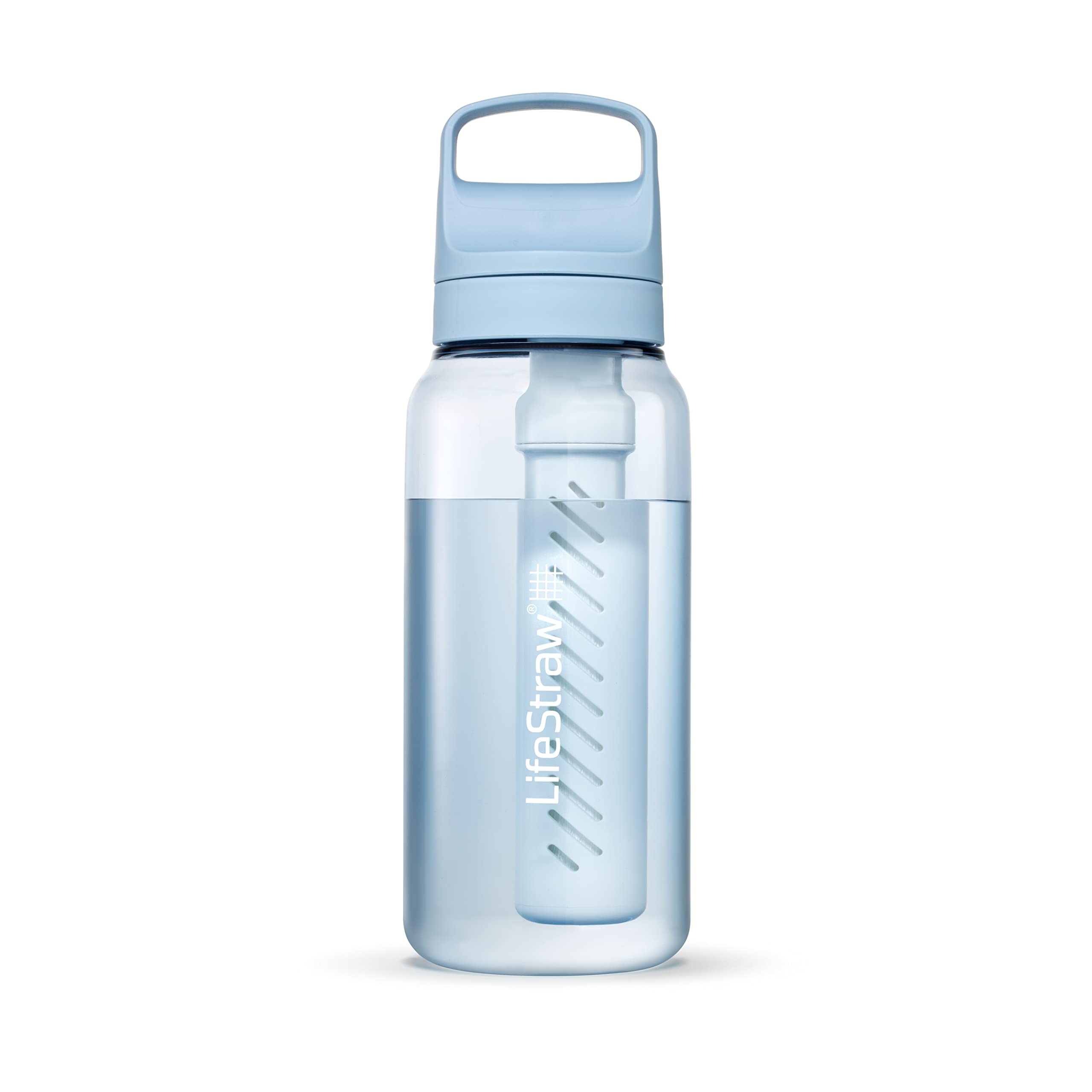 LifeStraw Go Series 1L Icelandic Blue bottle ready for travel with safe-tasting water