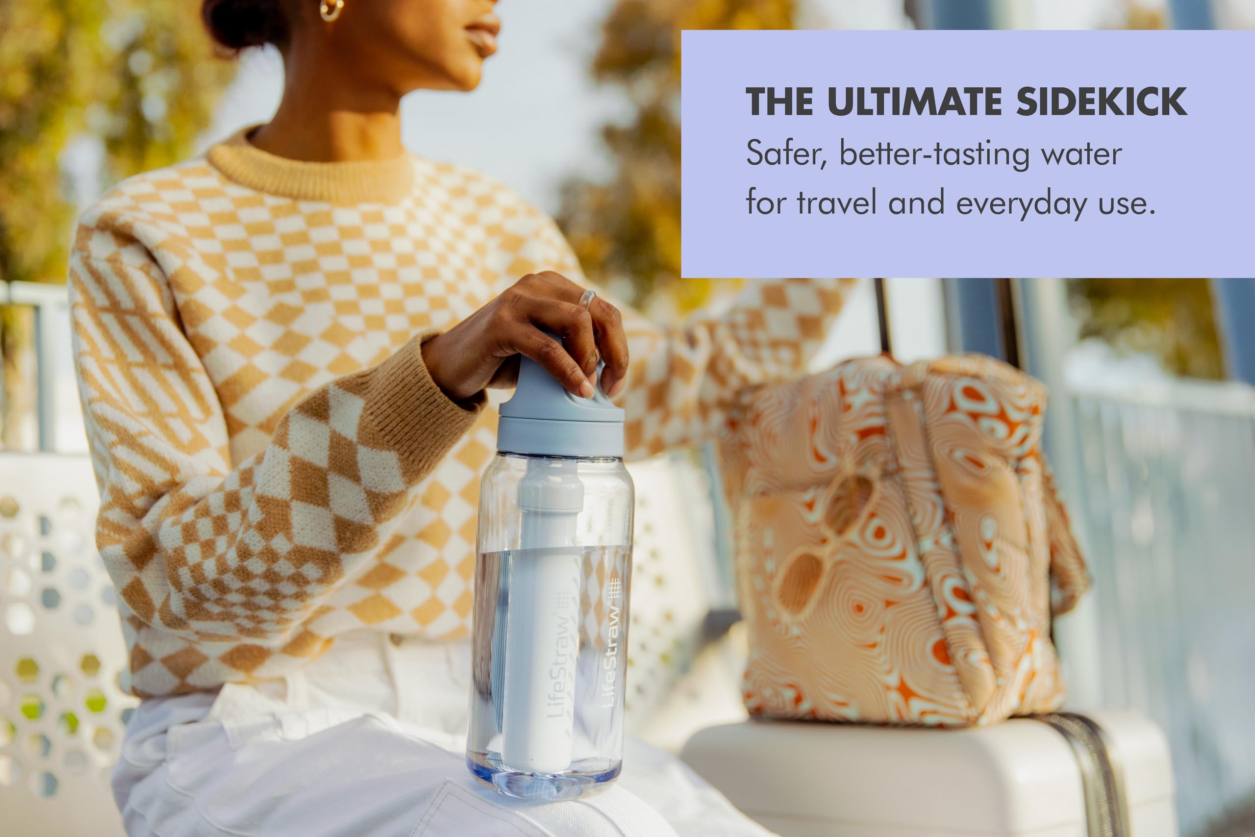 LifeStraw Go Series cap assembly close-up highlights a secure seal for travel.
