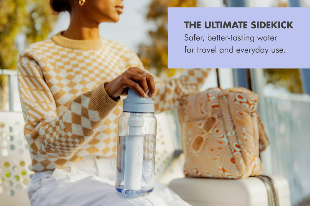 LifeStraw Go Series cap assembly close-up highlights a secure seal for travel.
