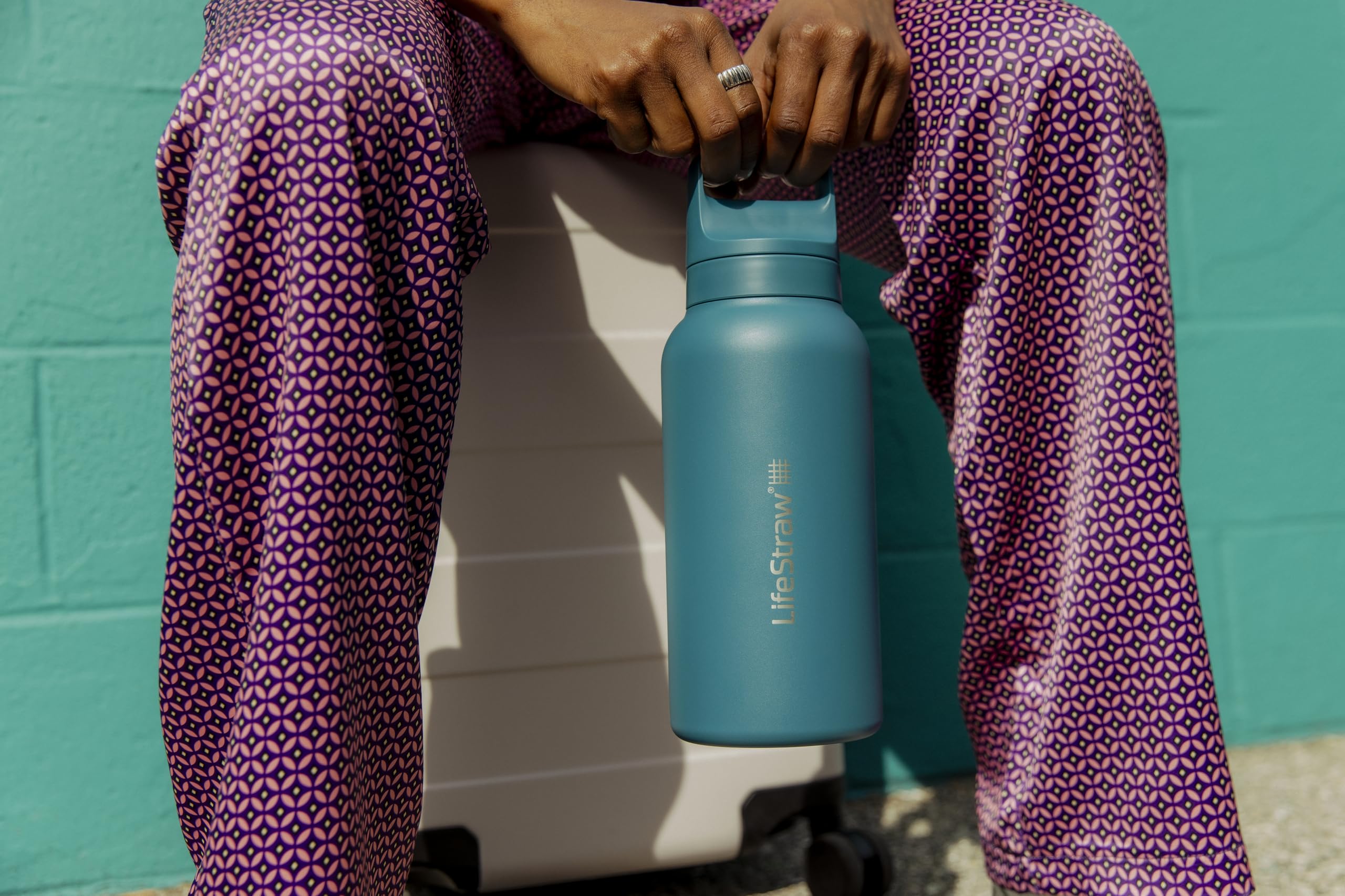 LifeStraw Go Series double-wall insulation highlights staying cool on long days.