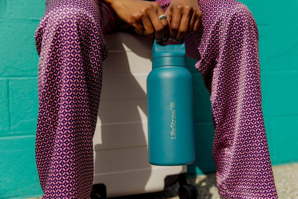 LifeStraw Go Series double-wall insulation highlights staying cool on long days.