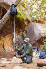 LifeStraw Peak hang strap with carabiner enables quick hanging.