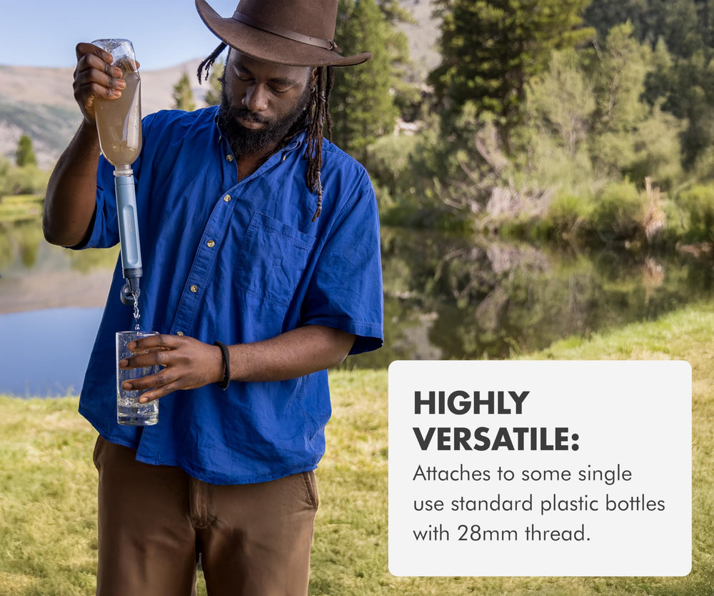LifeStraw Peak Series attached to a bottle for on-the-go hydration.