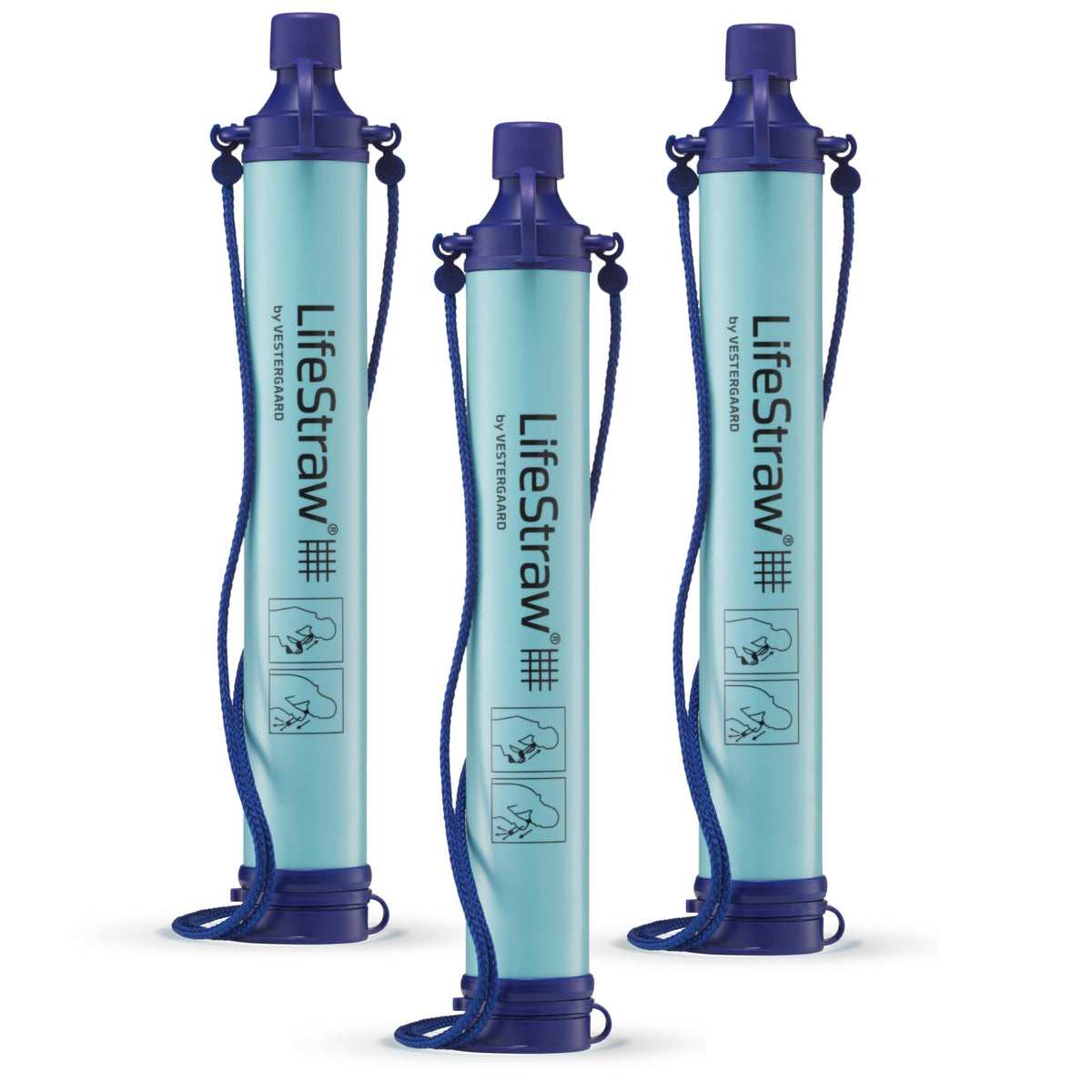 LifeStraw personal water filter blue packaging shows portable protection on hikes.