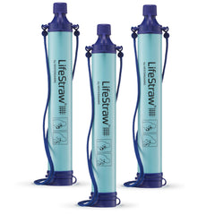 LifeStraw personal water filter blue packaging shows portable protection on hikes.