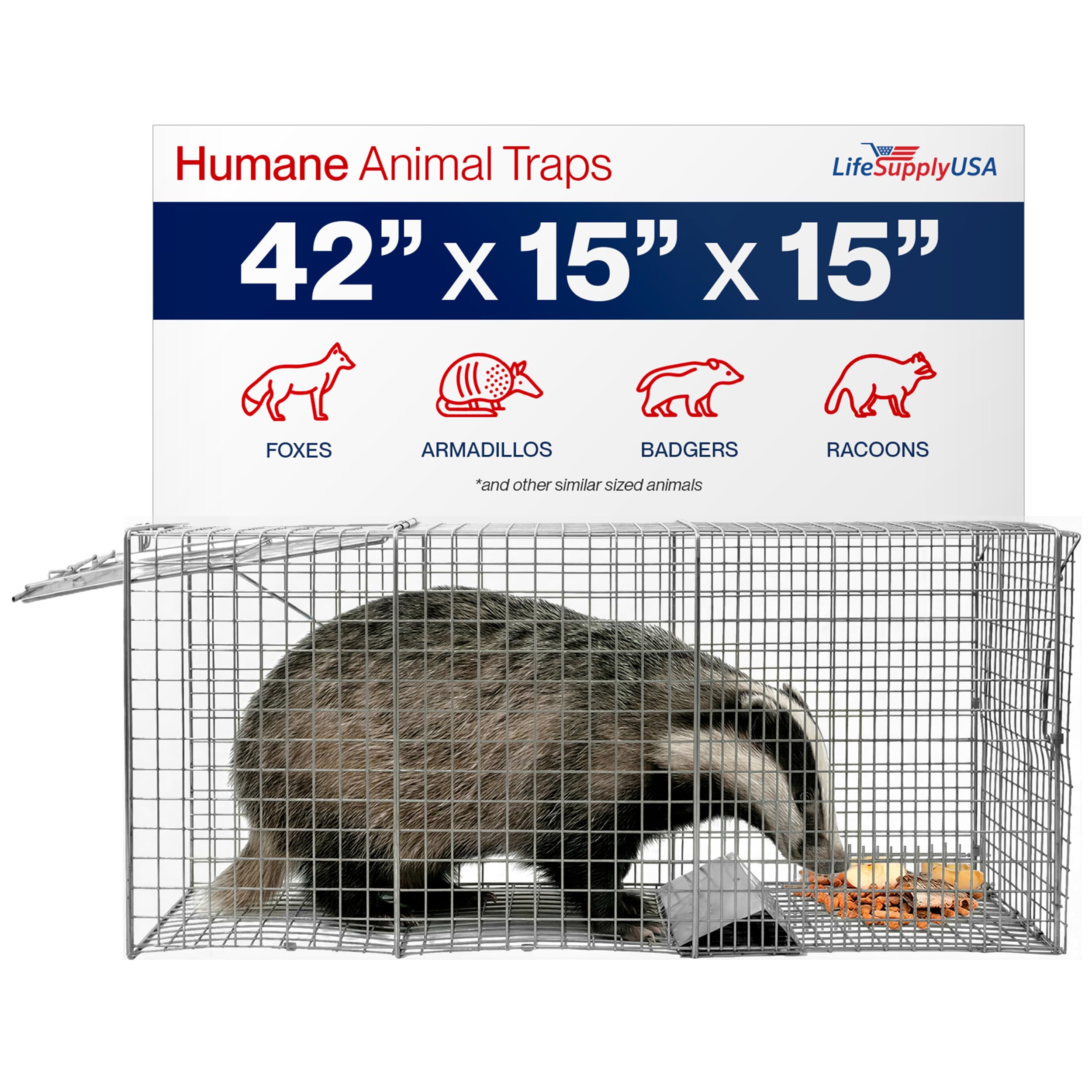 LifeSupplyUSA heavy-duty trap for foxes and coyotes enables humane capture and relocation.