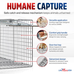 LifeSupplyUSA large-live-cage-trap illustrates size and easy handling for field use.