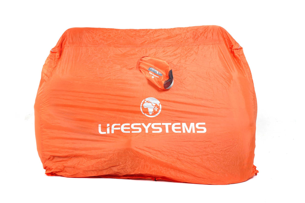 Lifesystems Outdoor Survival Shelter 2P front view provides compact protection for outdoor adventures.